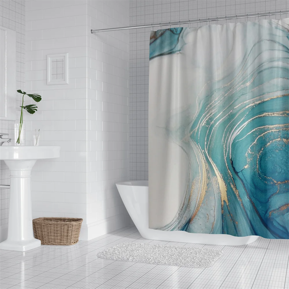 1pc Marble Pattern Shower Curtain Bathroom Partition Decorative Curtain Machine Washable Blue Marble Window Privacy Curtain