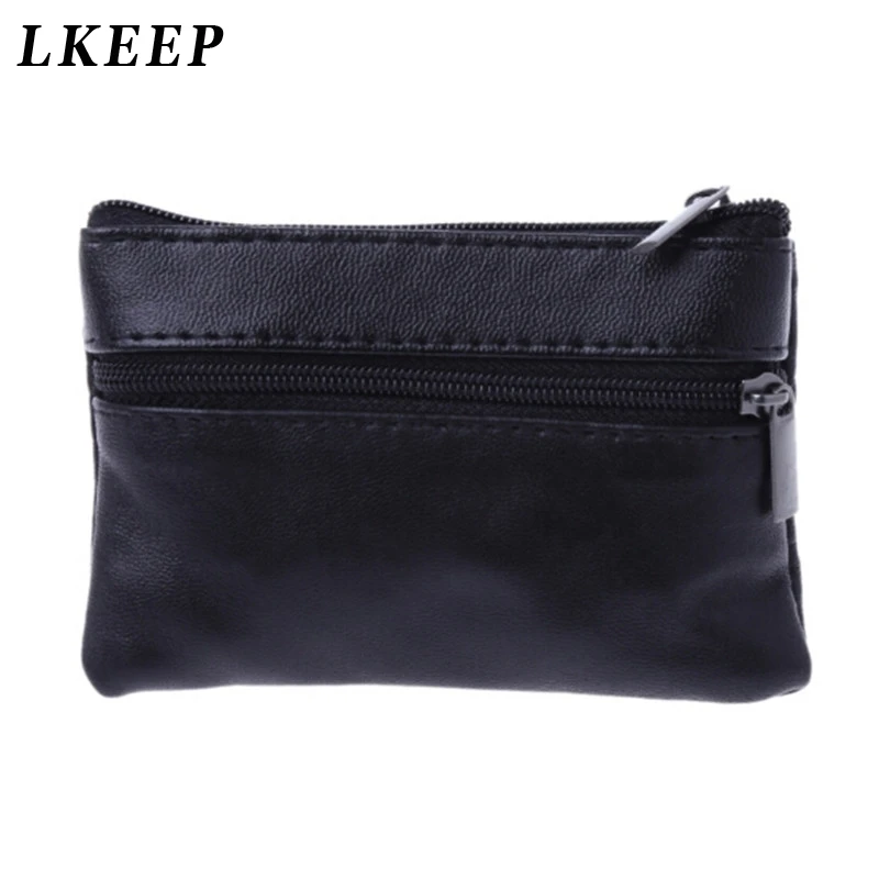 Men Coin Purse Black Leather Single Zipper Multi-Function Mobile Phone Coin Purse Fashion Men Mini Wallet image 6