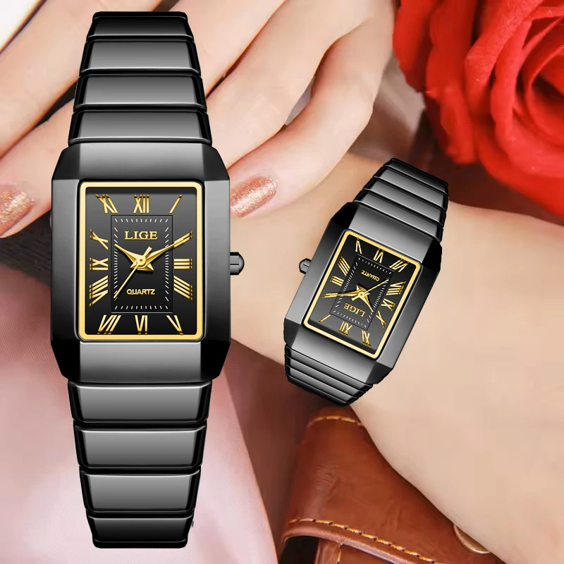 

LIGE New Square Ceramic Watch Women New Luxury Creative Steel Ladies Waterproof Watches Simple Fashion Dress Bracelet Wristwatch