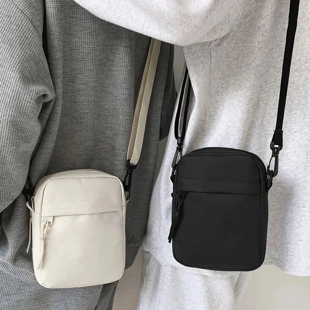 Sacos de lona para homens, zíper pequeno, bolsa crossbody, bolsa simples, bolsa de ombro, bolsa casual