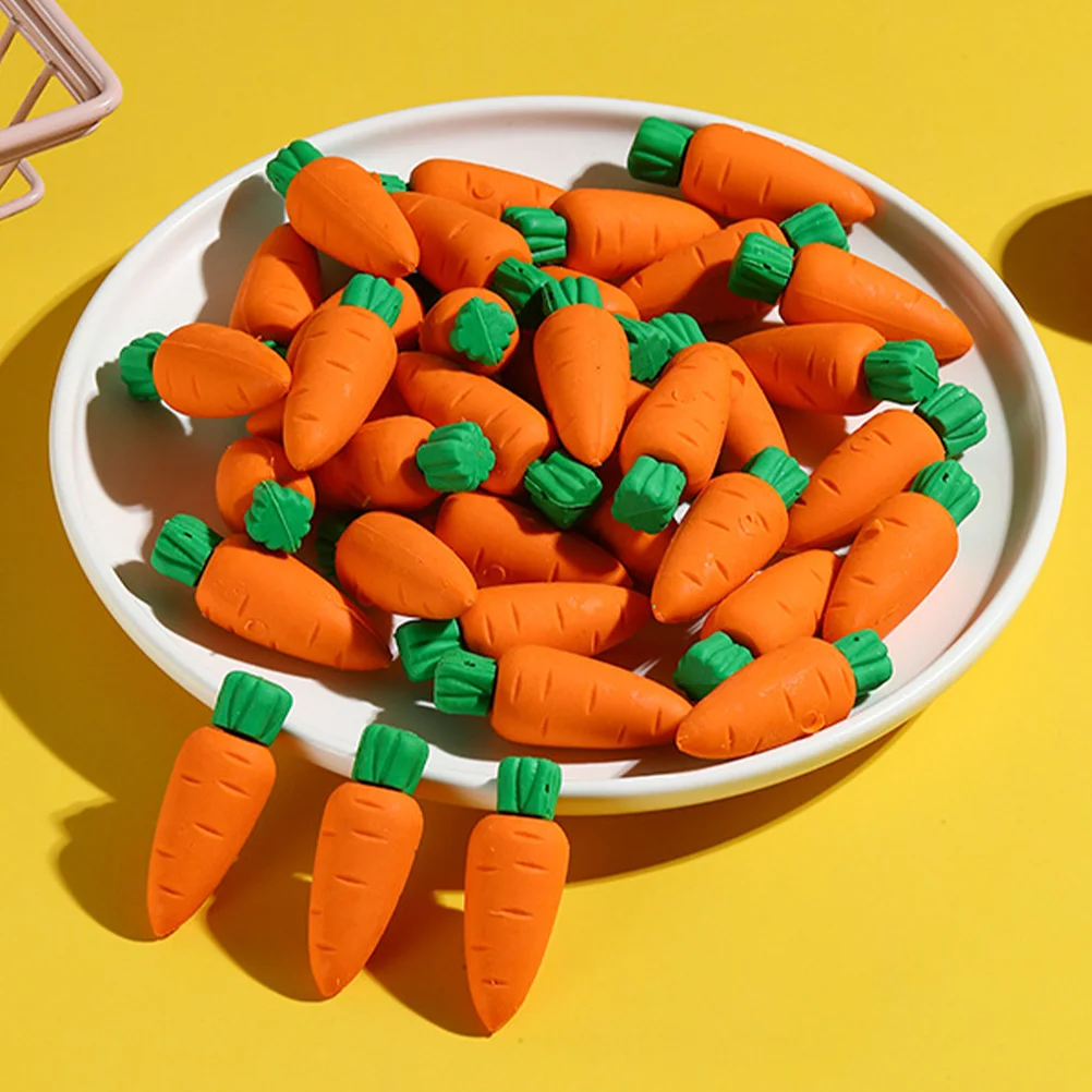 50pcs Cartoon Carrot Erasers Adorable Carrot Erasers Student Classroom Rewards cute erasers stationery gift