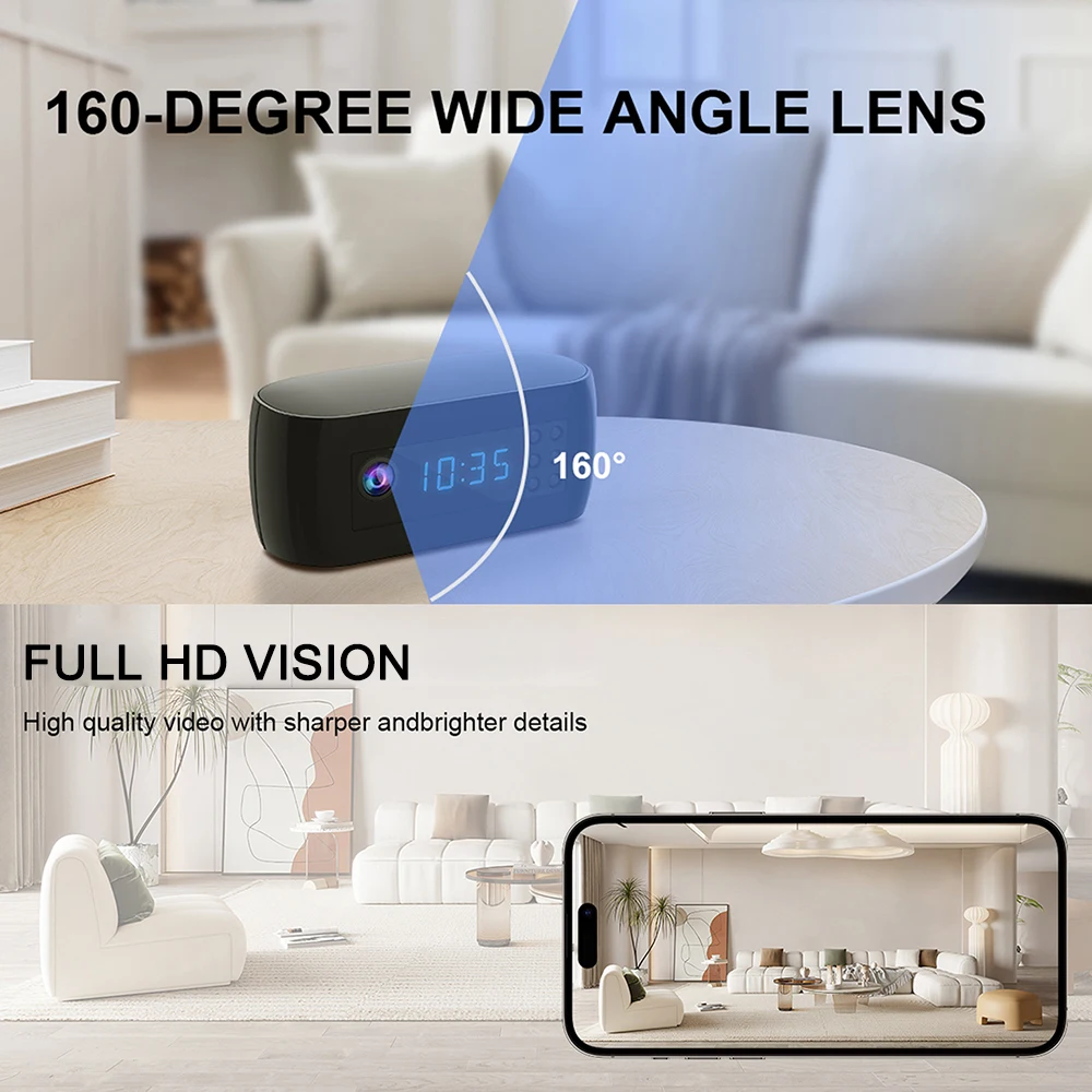 4K HD WiFi IP Mini Camera Desktop Alarm Clock Camera Two-way Audio Camera Home Security Nanny Camera IR Night Vision