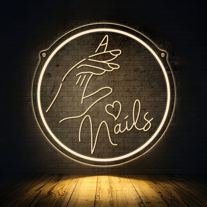 

Custom Nials 3D Engraved LED Neon Sign for Spa, Salon & Barber Shops - USB Powered, Warm White Wall Decor with Easy Mount Option