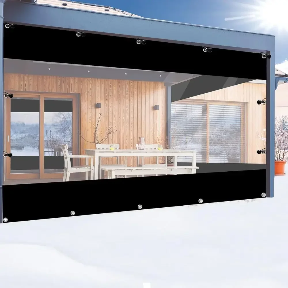 Heavy-Duty Weather-Resistant Outdoor Vinyl Curtain, Clear Panel, 9' High x 16' Wide, Suitable for Pergolas, Porches, and Gazebos