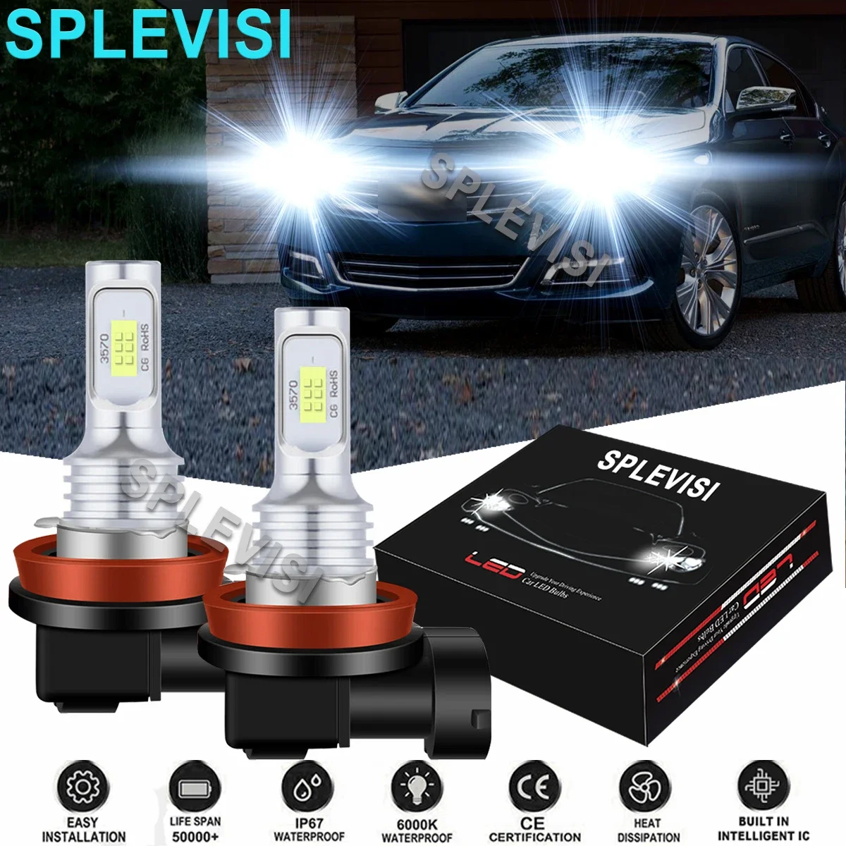 

2PCS Car LED Headlight Low Beam Bulbs 6000K White For Chevy Impala 2006-2013 Malibu 2006-2012 Cruze 2016 2017-2019