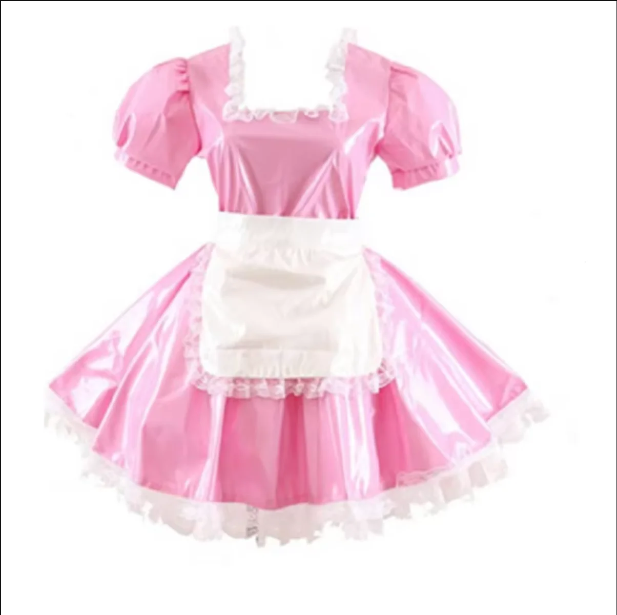 

French Sissy Lockable PVC Pink Mini Apron Maid Dresser Party Daily Unisex Dress Role Playing Dress Customizable