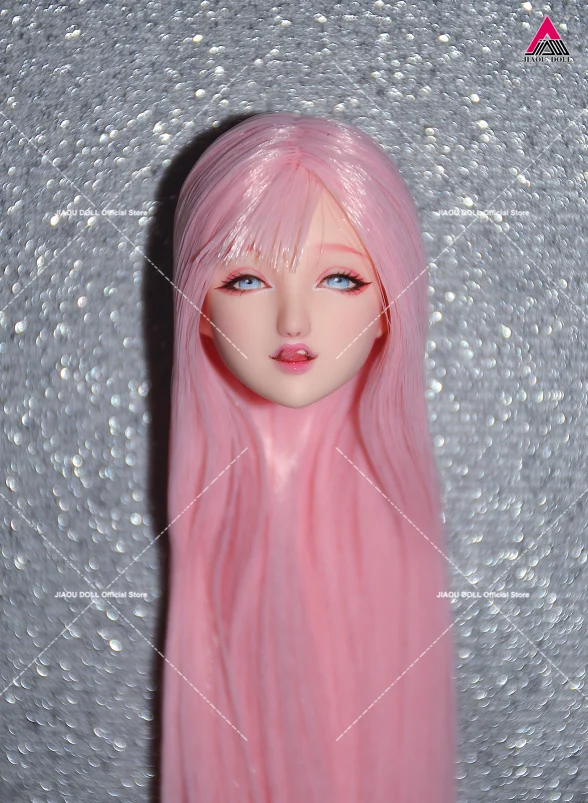 Customized 1/6 Beauty Girl Obitsu Head Sculpt Pink Hair Head Model For 12