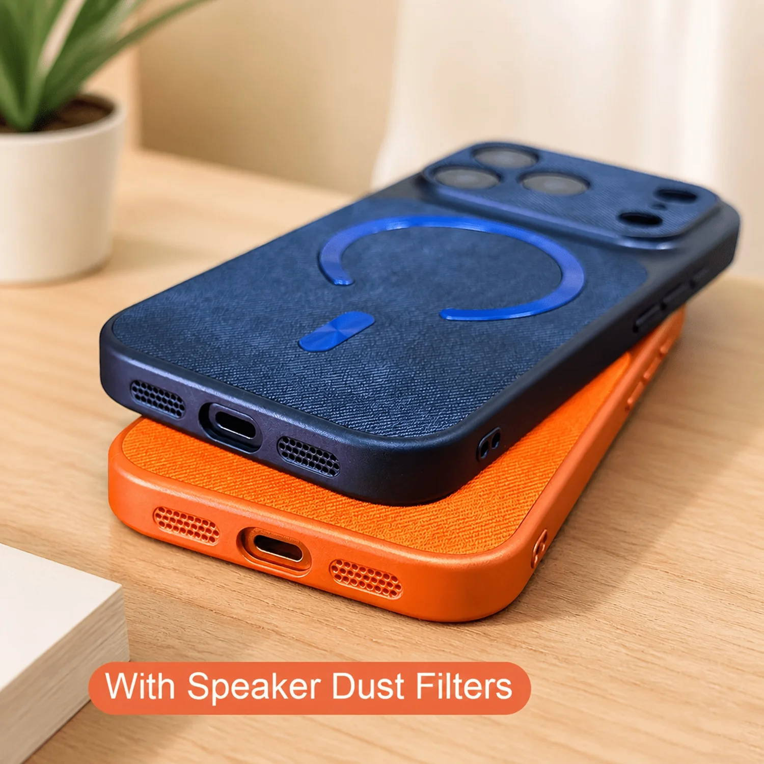Luxury Orange Fabric Magnetic Phone Case For iPhone 17 Air 16 15 14 13 Pro Max Shockproof Protective Cover With Hand Lanyard