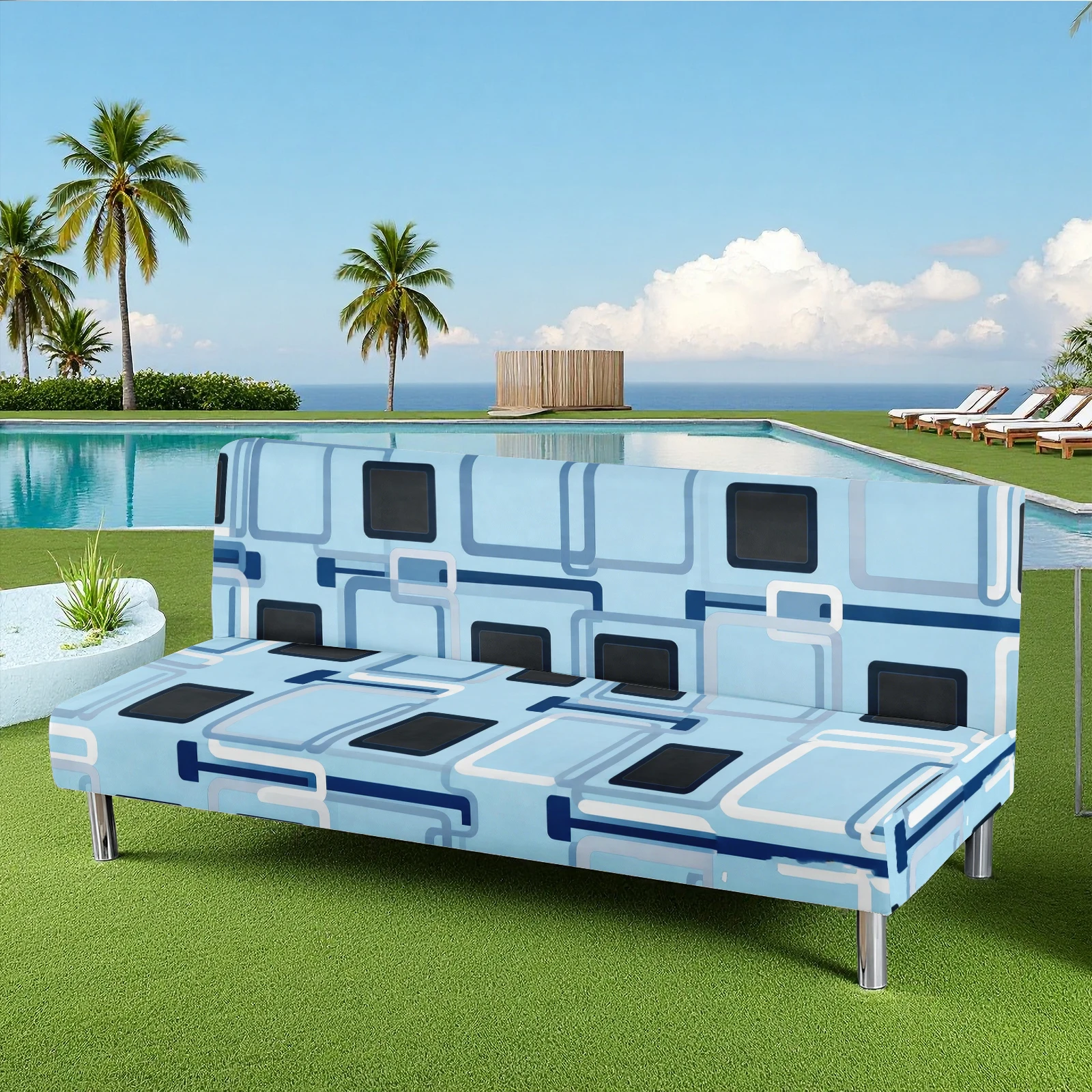 Outdoor Summer Sofa Bed Cover, Elastic Poolside Style Protector, Milk Silk Fabric, Machine - Washable, Non