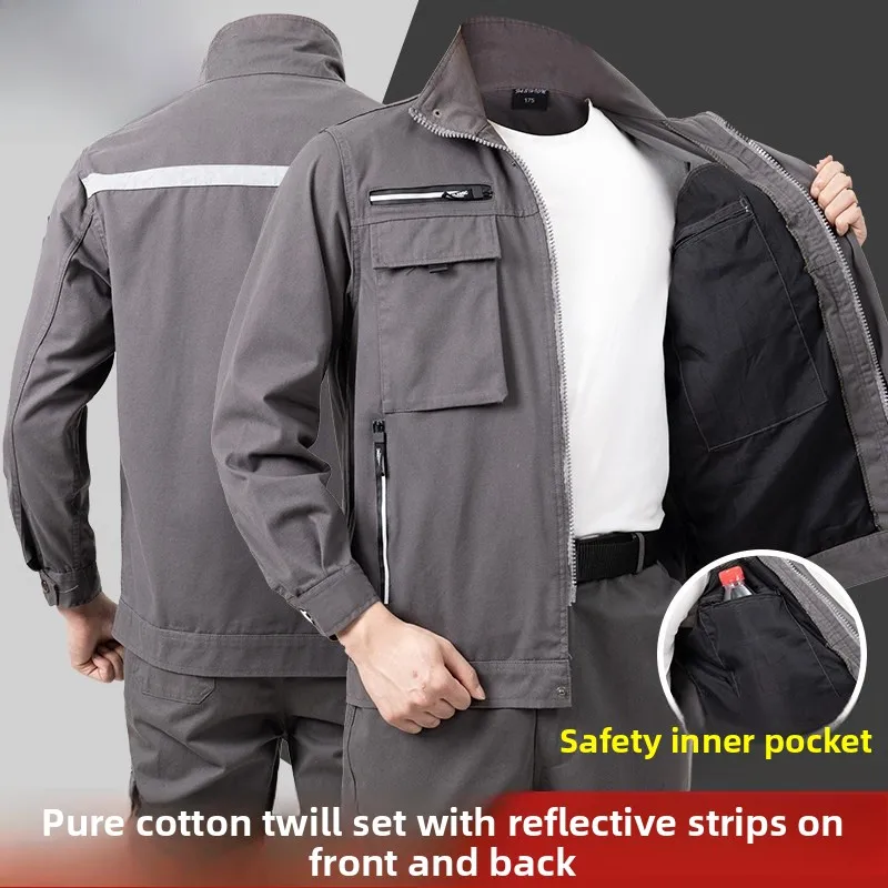 

Pure Cotton Reflective Strip Workwear Set for Men Welding Resistant Anti-Scalding Spring Autumn Se Protection Workwear