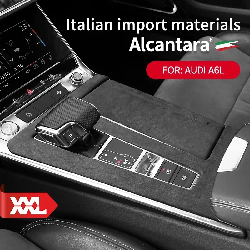 Pegatina de engranaje de control central para Audi A6 C8 2019 2020 2021 2022, panel de puerta de gamuza, parche especial, modificación interior