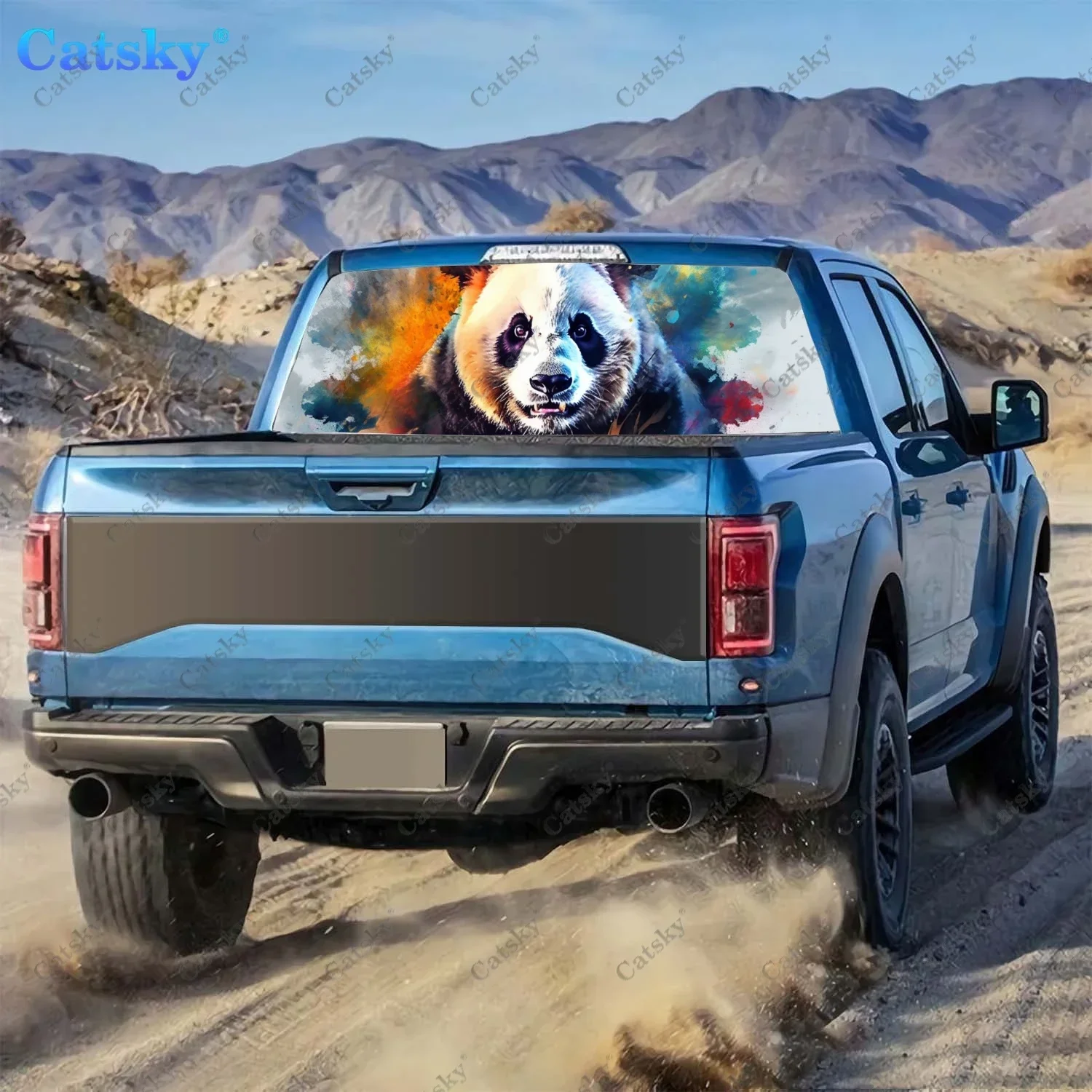 Paint Splatter Panda Animal Rear Window Decal Fit Pickup,Truck,Car Universal See Through Perforated Back Windows Vinyl Sticker