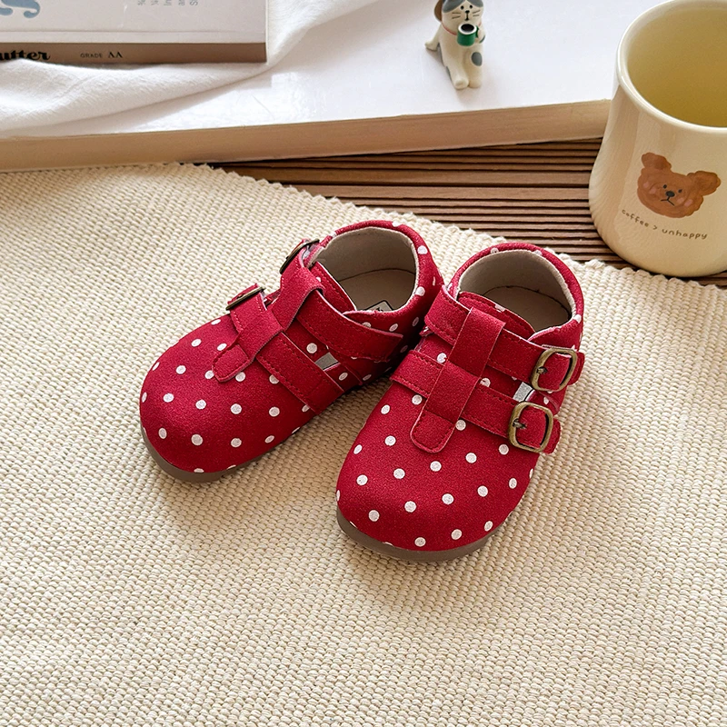 Girls' Casual Shoes Spring and Autumn 2025 New Fashion Polka-dot Toddler Shoes Soft Bottom Comfort Classic Retro Flat Shoes.