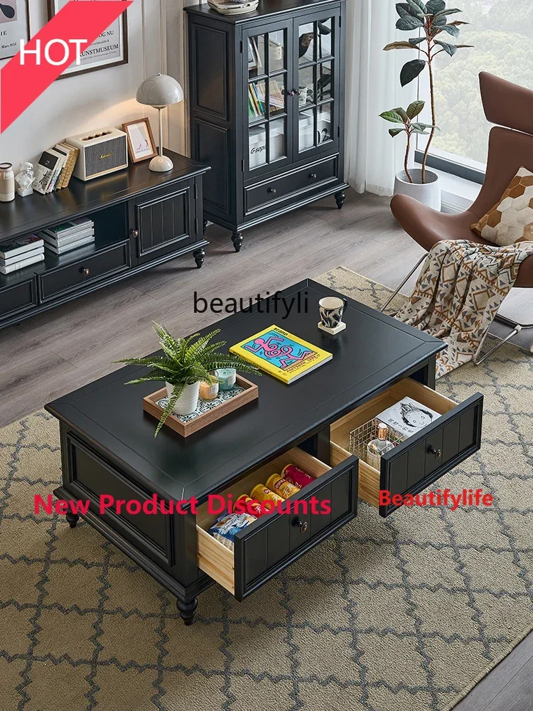American Light Luxury Solid Wood Tea Table Electric Living Room Home Small Apartment Simple Rectangular Tea Table