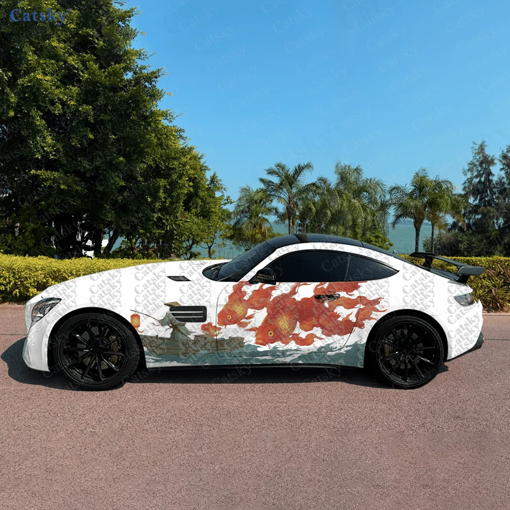 

2 шт. наклеек на боковую часть автомобиля с изображением океанических рыб (старый кит и золотая рыбка), самоклеящиеся, из ПВХ, водонепроницаемые и устойчивые к царапинам, аксессуар для автомобиля, подарок