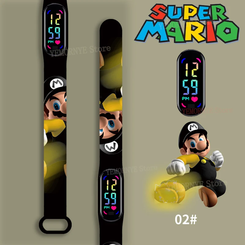 Mario Bros montres pour enfants figurines d'action Luigi princesse pêche Yoshi Bowser enfants Sport bracelet étanche montre numérique jouet