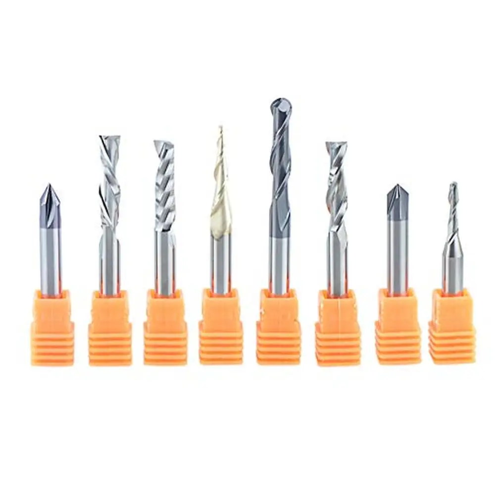 8Pcs Router Bit Set Woodworking Carving Engraving Slotting V Groove 1/4 Inch Shank CNC Carbide Bits Kit