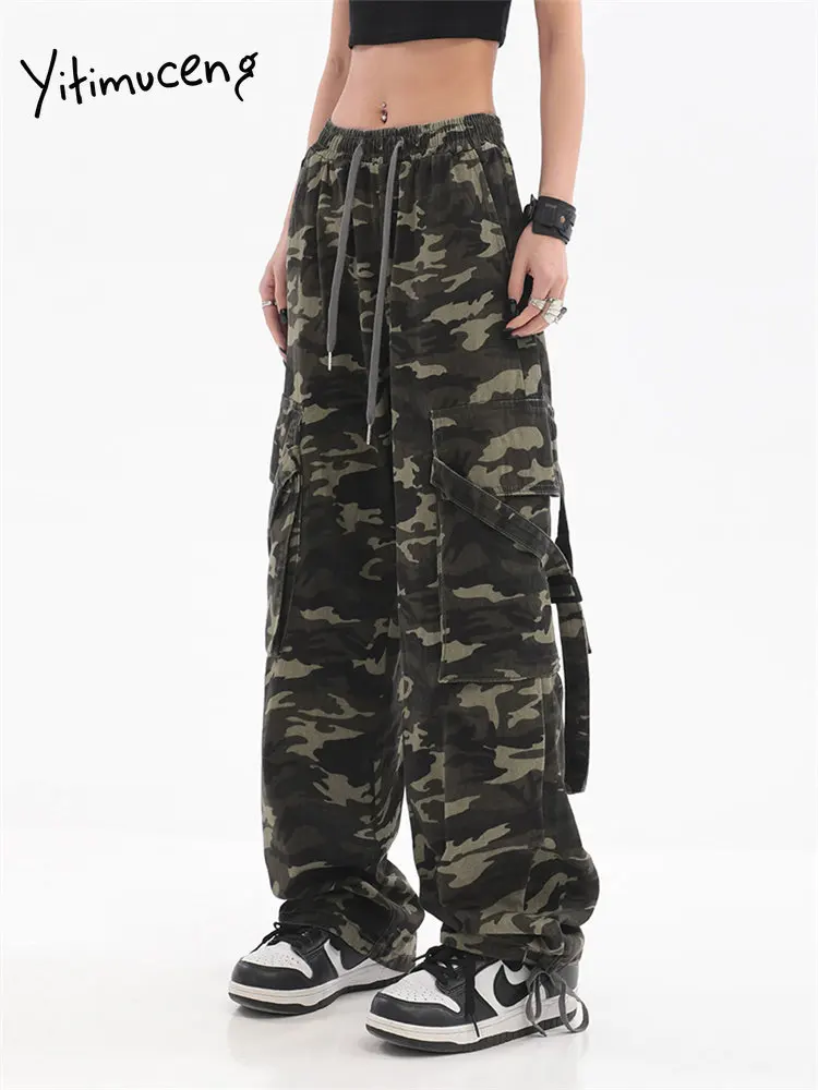 

BabYoung High Waisted For 2023 New Fashion BabYoung Camouflage Cargo Pants Women Hip Hop Straight Wide Leg Jeans