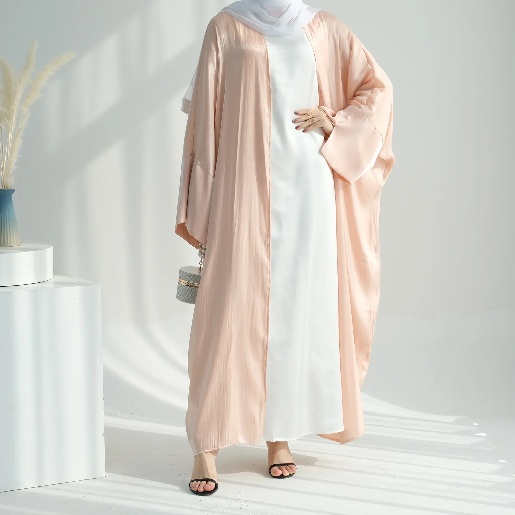 Summer Open Abaya Kimono Glitter Fabric Muslim Dress Abayas for Women Dubai Luxury Turkey Islamic Clothing Kaftan Robe Musulmane