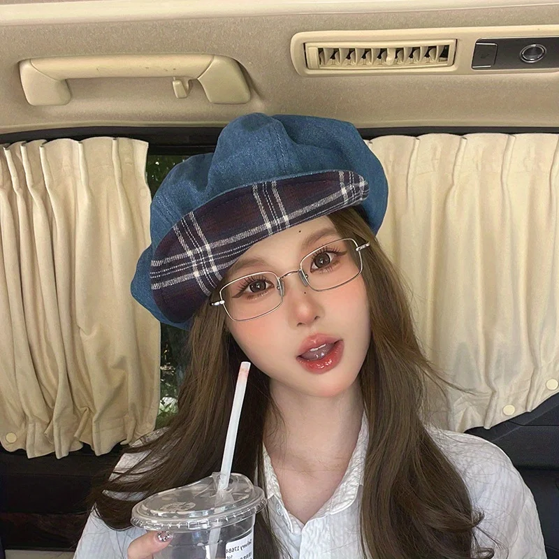 Korean-Style Small Hat Women Denim Beret Design Spring And Autum Unique Retro Octagonal Shape Resembling Cloud