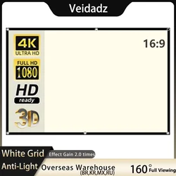 VEIDADZ Projection Screen White Grid Anti-Light 160 ° Viewing Angle 130 120 100 84 inch Reflective Projector Screen indoor Movie