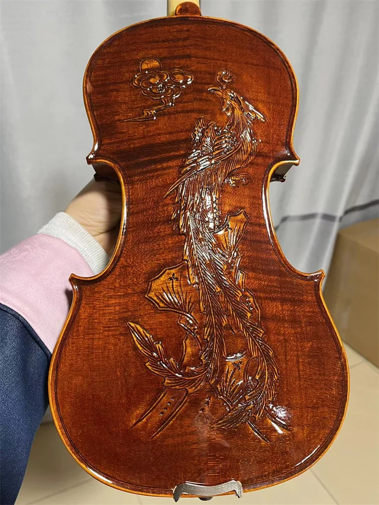 Actual Photo Display / Special 3D Carved Phoenix Hand Crafted Cкрипка 4/4 Violin كمان Ammoon Free Violin Case&Bow violin