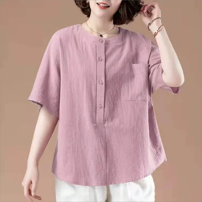 

Women Cotton Linen Casual T-shirts New Arrival 2023 Spring and summer Vintage Style O-neck Loose Comfortable Female Tops Tees