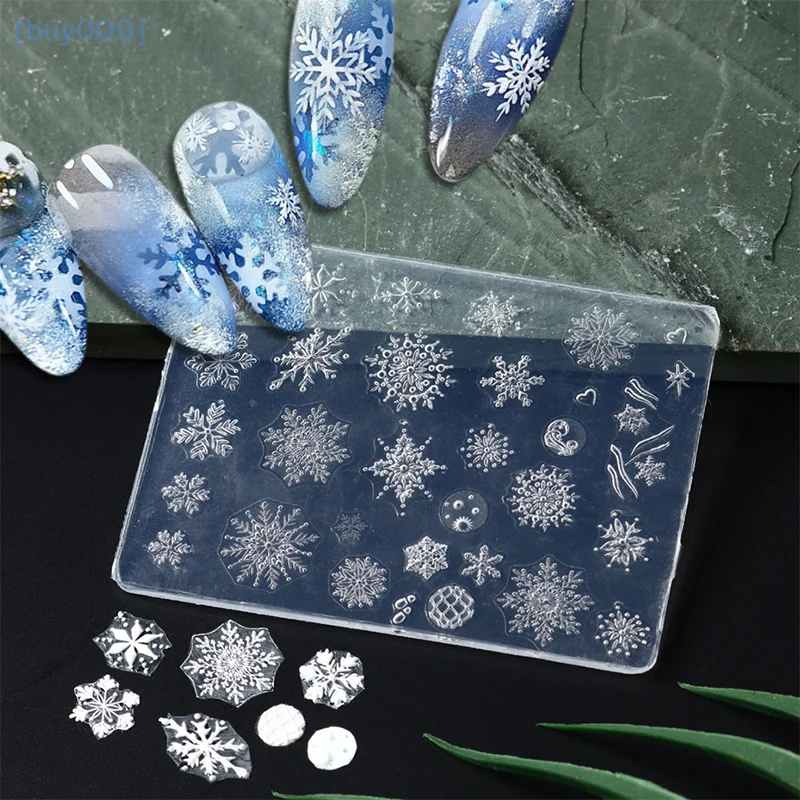【buy009】Santa Claus Snowman Winter Snowflakes Christmas Tree Design Christmas Nail Accessory Manicure Silicone Carving Mould D