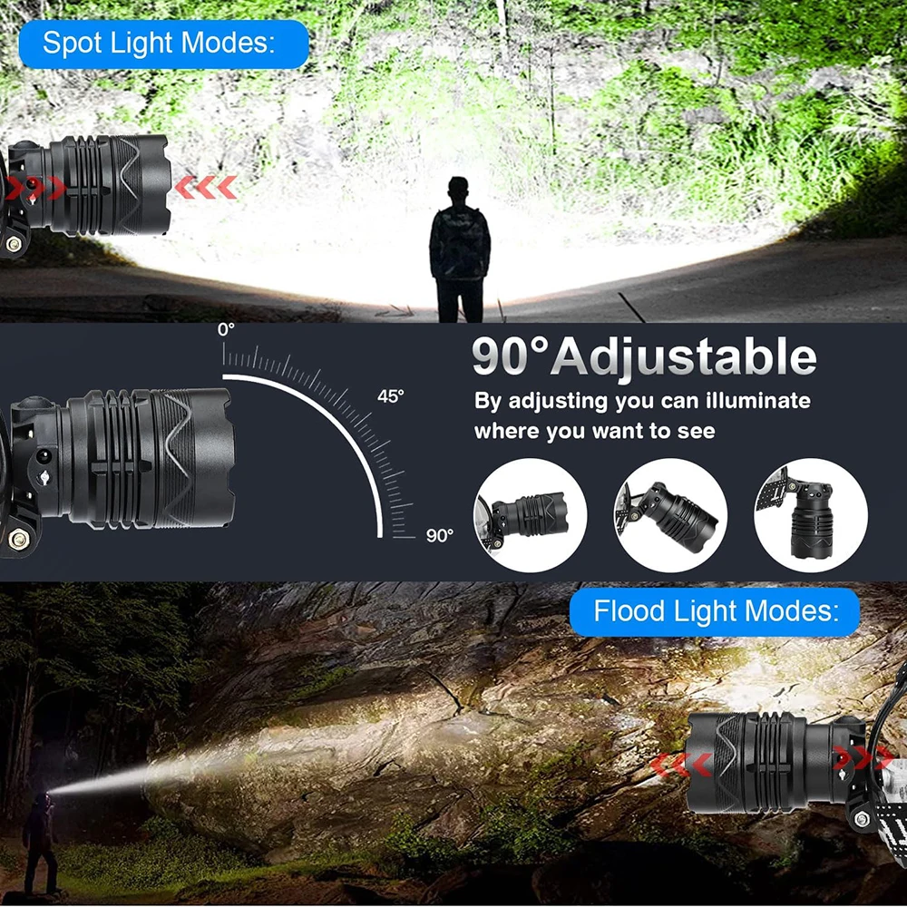 2024 Ultra Powerful LED Headlamp Super Bright Long Range Head Flashlight USB Rechargeable Head Torch Fishing Hunting Head Light