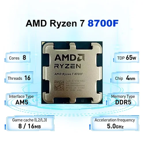 Imagen 2 del producto Procesador AMD Ryzen 7 8700F 4,1 GHz 8 núcleos 16 hilos L3 = 16M 65W R7 8700F Socket AM5 4NM DDR5 nuevo pero sin enfriador
