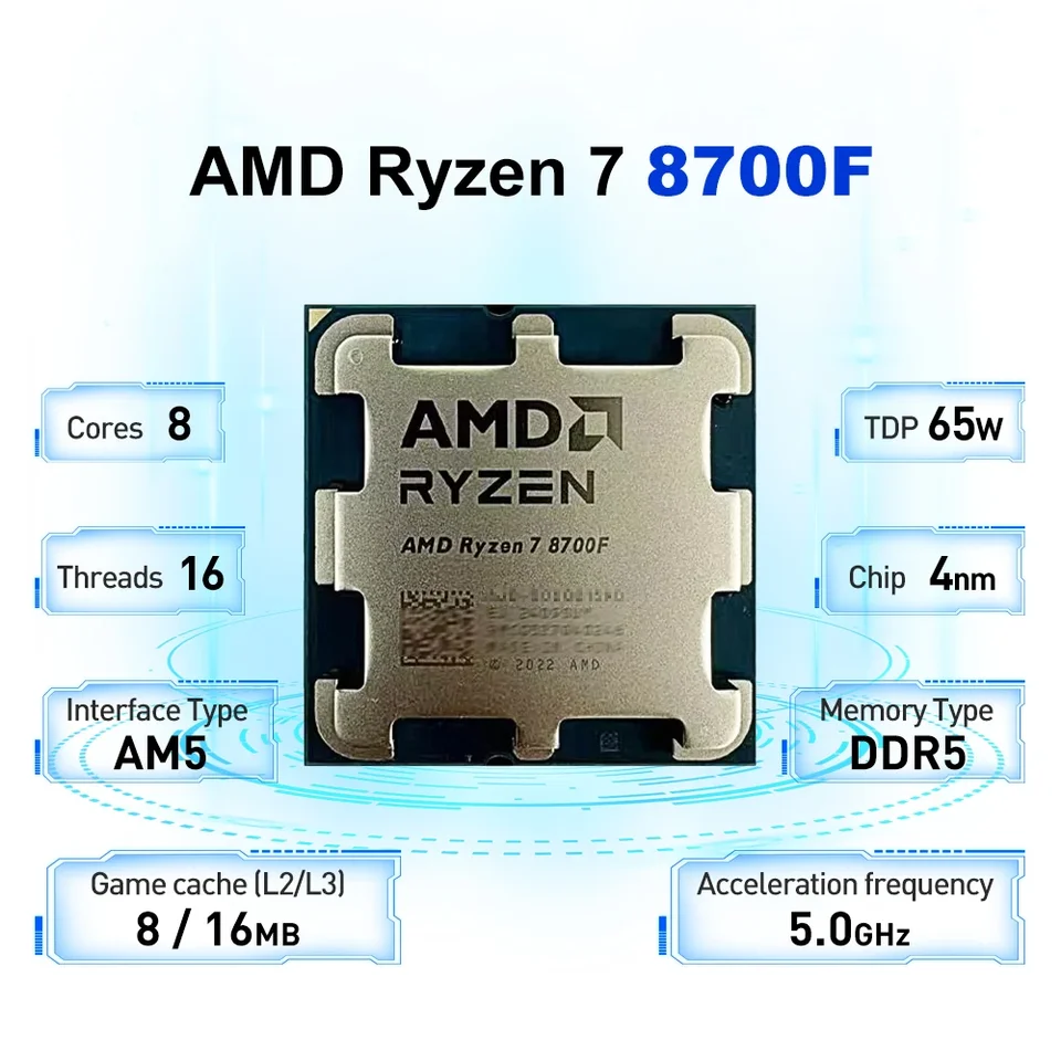 CPU AMD Ryzen 7 8700F CPU AMD RYZEN 7 8700F AM5 Gaming CPU Processor 8C/16T 4.10GHZ Max 5.00