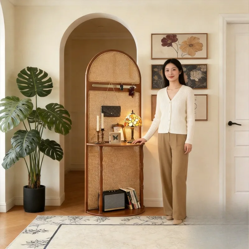 Solid wood rattan screen partition living room entry door blocking entrance cabinet modern simple shelf