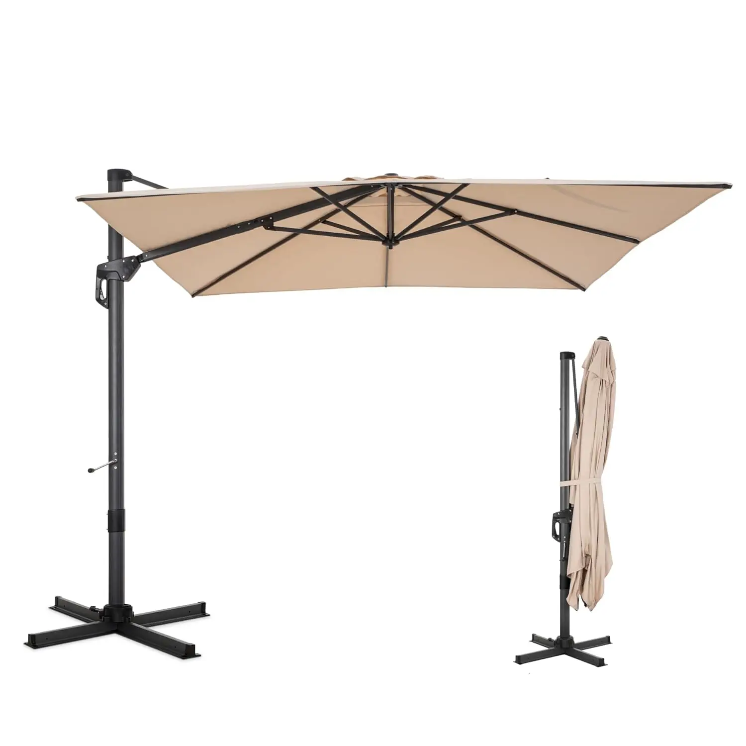 #￥forLarge Cantilever Patio Umbrella 9x12ft Crank 6-Level Tilt 360° Rotation Windproof Pool Garden Backyard Beige, Customized