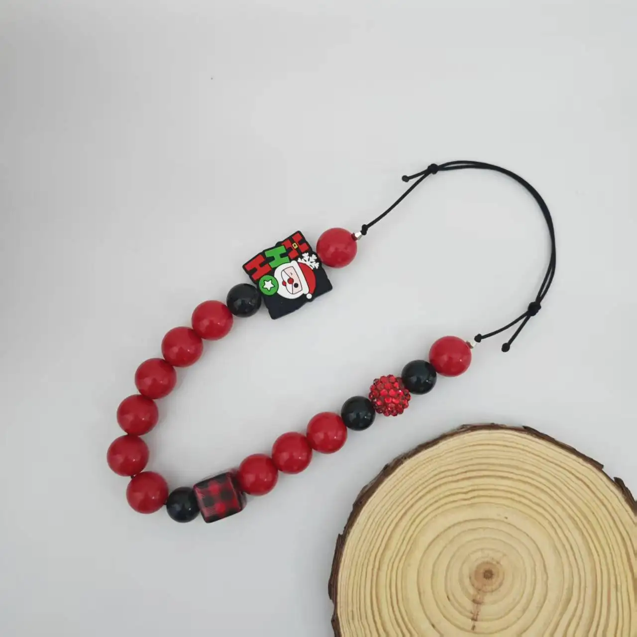 

Детское рождественское ожерелье ручной работы, подарки для маленьких девочек и мальчиков, регулируемое ожерелье с бусинами в клетку Санта-Клауса, ювелирные изделия