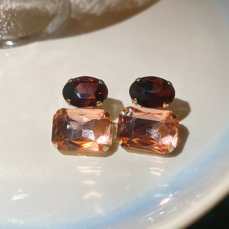 Neue Vintage Blaue Kaffee Quadratische Ovale Strass-Ohrstecker für Damen, Glänzende Kubische Geometrische Ohrstecker für Alltag und Festlichkeiten, Bijoux – Detail 15