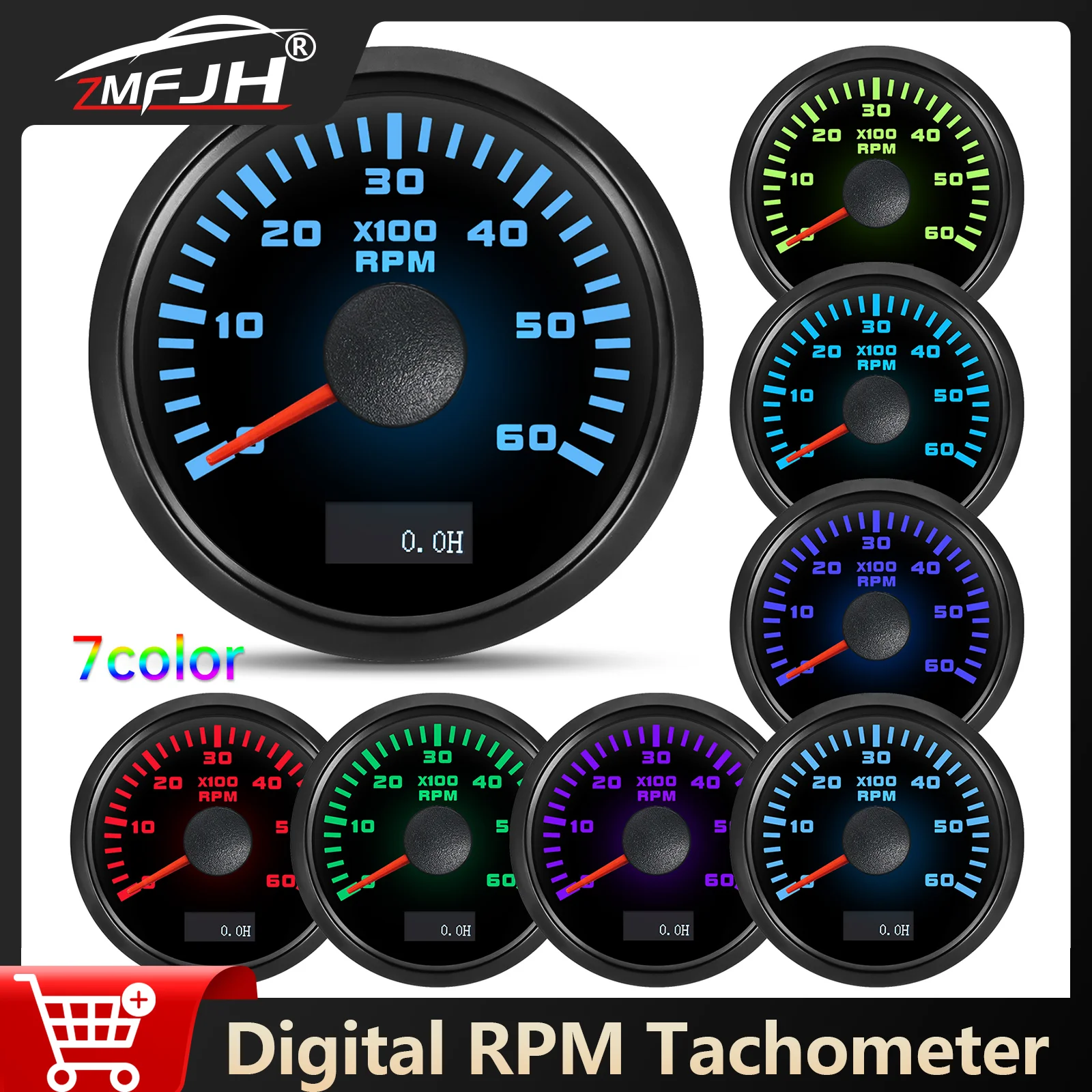 

7 Color Backlight 3000~8000 RPM Tachometer Tacho Gauge Indicator Waterproof RPM Meter For Marine Boat Car Acessories 12V 24V