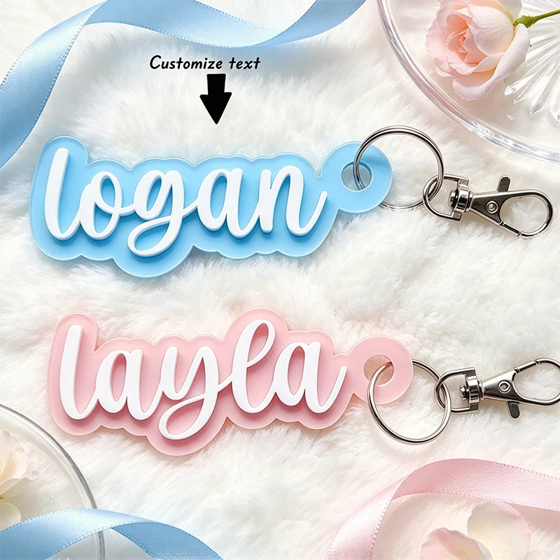 Custom Double Layer Acrylic Name Keychain Cursive Letter Personalized 3D Nameplate Keyring Bag Charm Backpack Name Label Gift