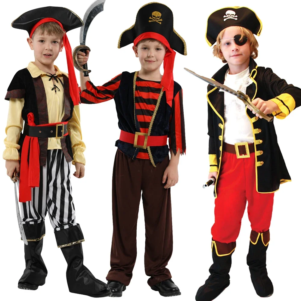 Holiday Pirate Captain Hat Belt Cosplay Costume For Children Boys Fantasia Infantil of The Caribbean Dress Cosplay Clothing