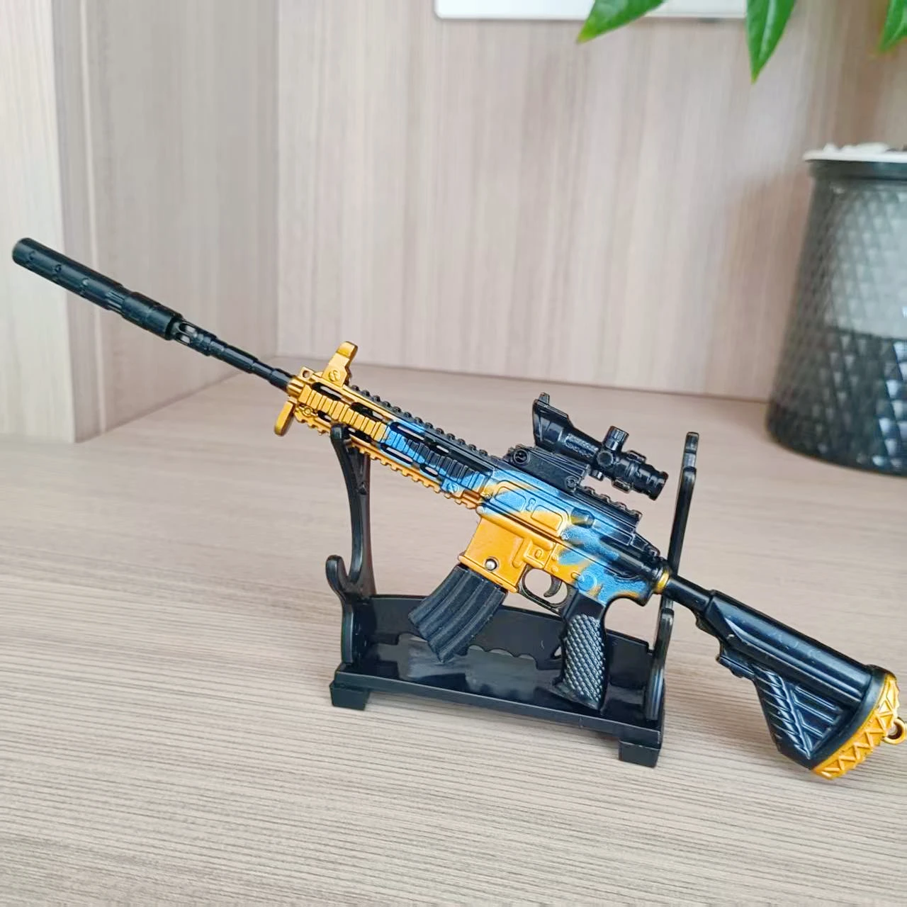 Mini M416 Model karabinu Alloy 20CM Model pistoletu PUBG Jedi Zabawka Pistolet Fidget Zabawka Ozdoba na biurko dla chłopca Dorośli Prezent świąteczny