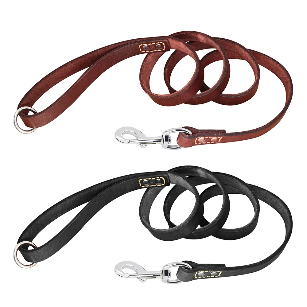 5ft/150cm Genuine Leather Dog Leash Soft Pet Training Leash Rope for Pitbull German Shepherd Small Medium Large Dogs Black Brown