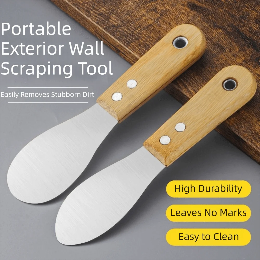 4Pcs Thickened Stainless Steel Glue Scraper Wood Handle Wear-resistant Cement Caulking Tool Comfortable Grip High Hardness