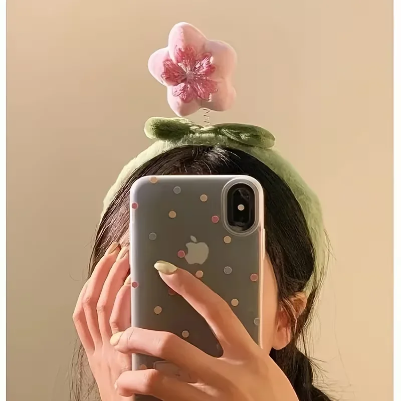 

Милая и очаровательная плюшевая повязка для волос с цветком персика для женщин, противоскользящая мягкая повязка для волос для женского мытья лица