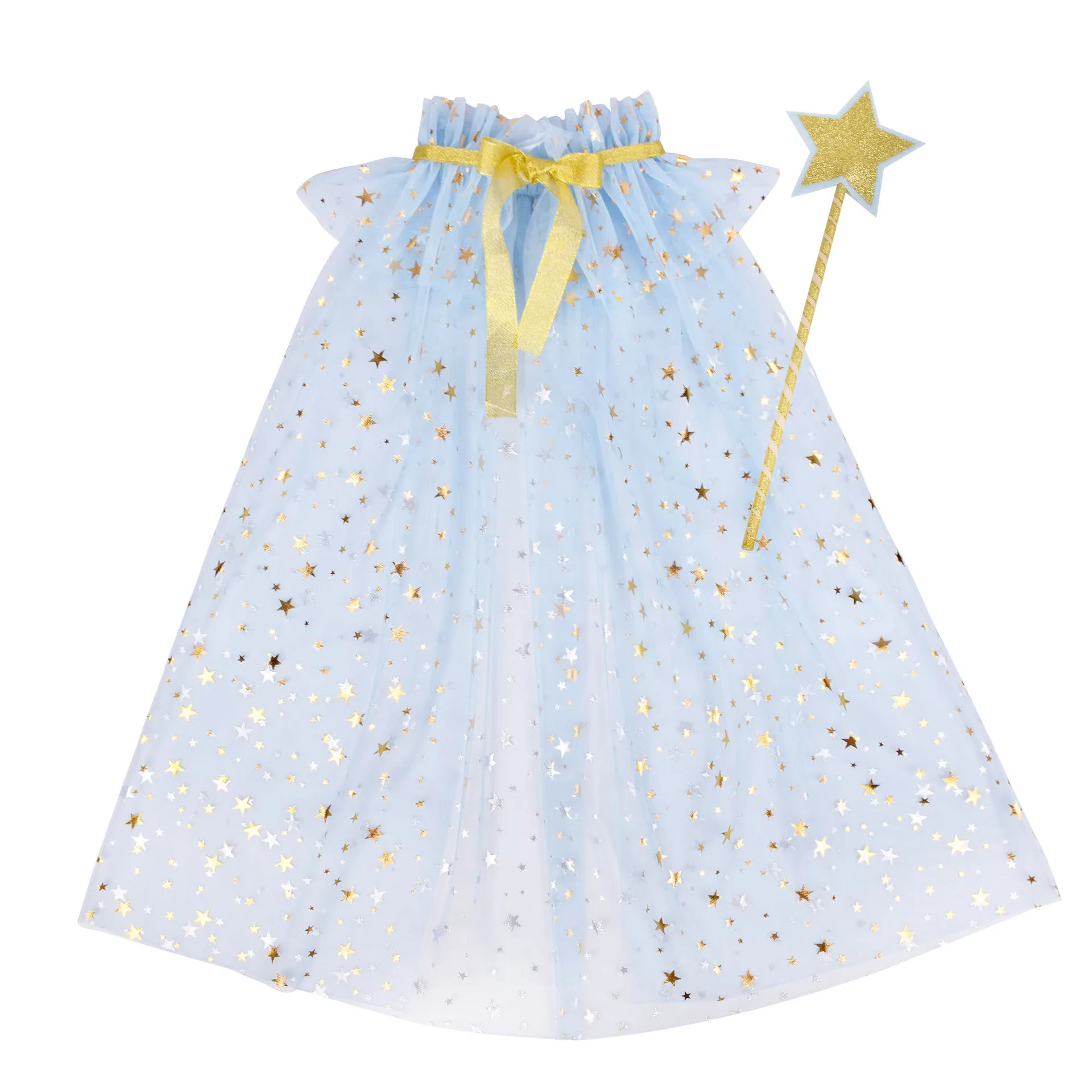 Children\'s Sweet Cute Fairy Mesh Cloak Halloween Party Show Cosplay Girls Princess Cloak Decoration Props Star Magic Fairy Wand