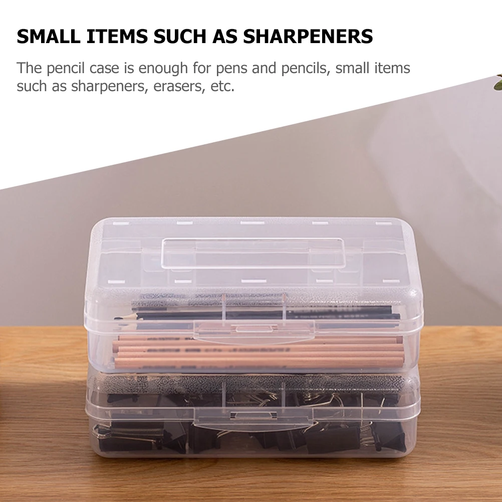 

2Pcs Pencil Case Plastic Stationery Box Compact Portable Storage Container for School Office Supplies Small Accessories