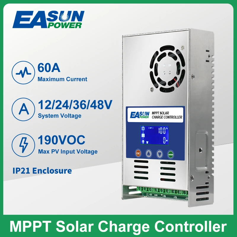 MPPT 60A Solar Charge Controller and Discharge Backlight 12V 24V 36V 48V Auto for Vented Sealed Gel Nicd Li Solar Cells Panel