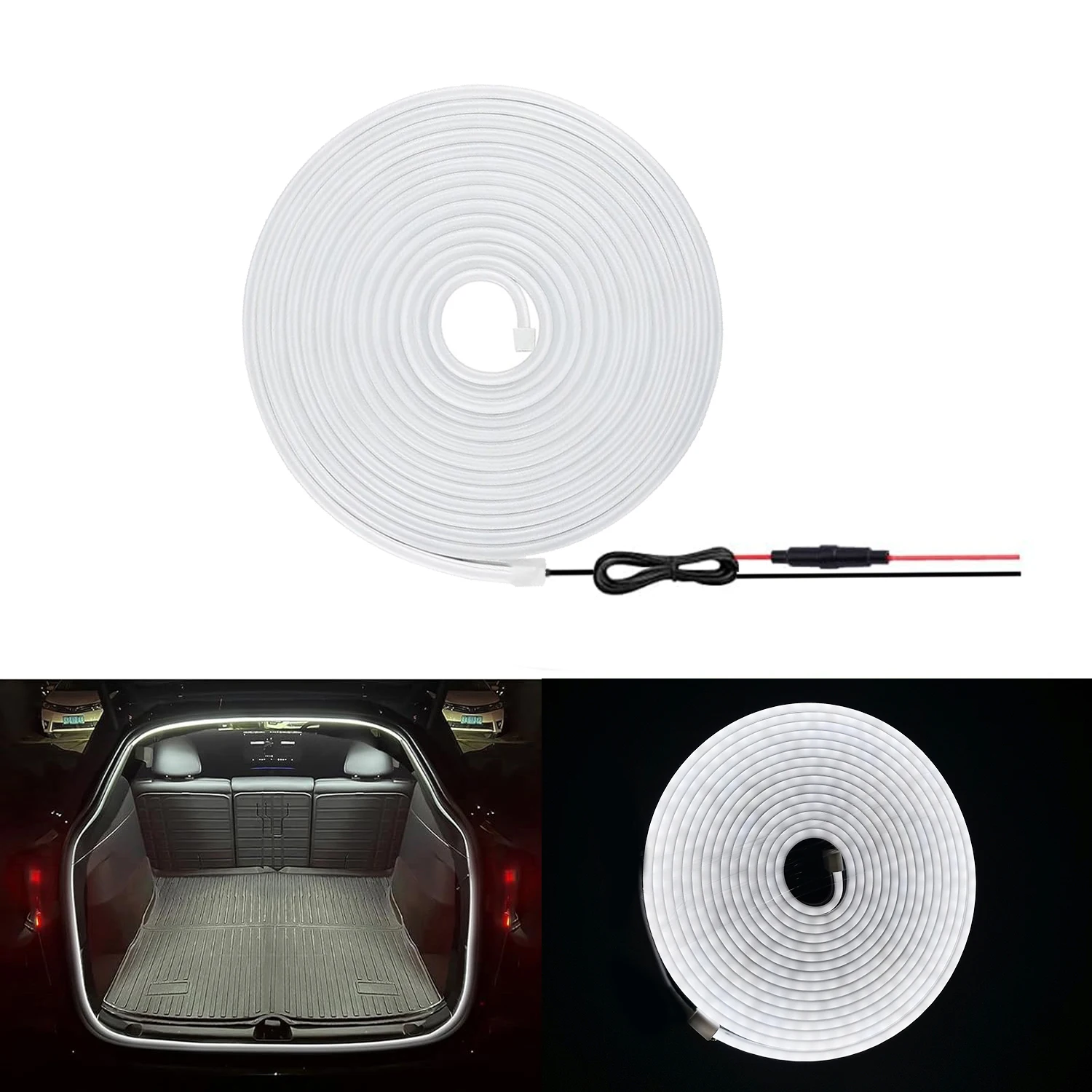 Faixa de Luz Ambiente para Porta-Malas de Carro de 4M de Alta Luminosidade, 12V, Barra de Luz LED para Decoração Interna Automotiva, Lâmpada de Decoração Automotiva