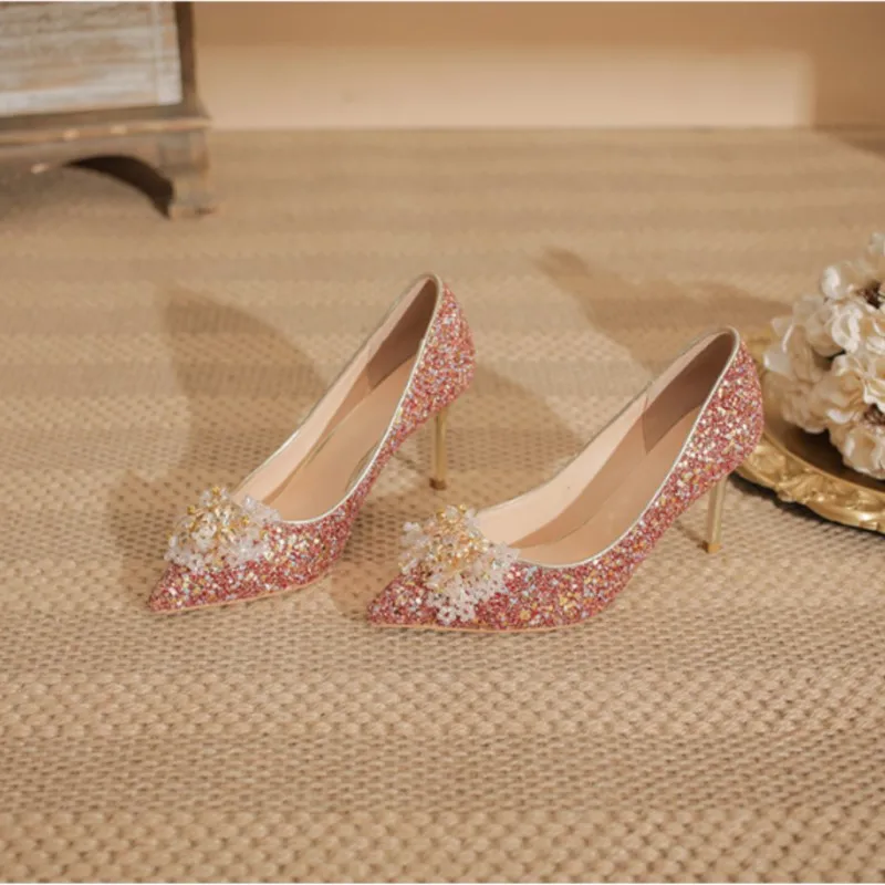 2026 Water Drop Limited Edition Bridal Shoes - Fashionable and Sexy Red Women's High-Heeled Shoes Suitable for Formal Events