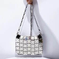 Metallic Ladies Evening bags For Women Luxury Designer Handbag And Purse 2024 New In Metal Sheet Woven Hollow Out Chain Shoulder