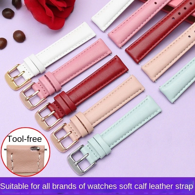 Women Genuine leather Quick release Strap bracelet white red Cowhide Small Dial strap pin buckle watch band 12 14mm 15mm 16mm 18