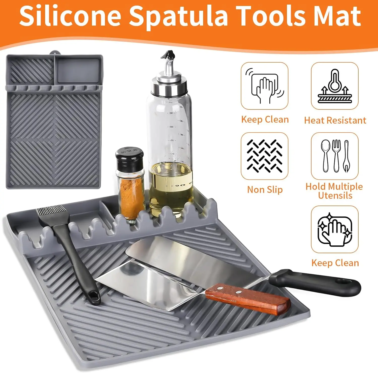 

Silicone Grill Mat, Large Size Silicone Side Shelf Griddle Tools Spatula Mat with Drip Pad for Outdoor Grill Kitchen Countertop,